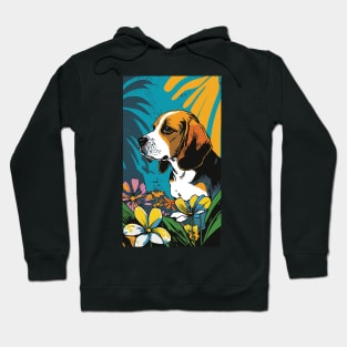 Beagle Dog Vibrant Tropical Flower Tall Retro Vintage Digital Pop Art Portrait 3 Hoodie